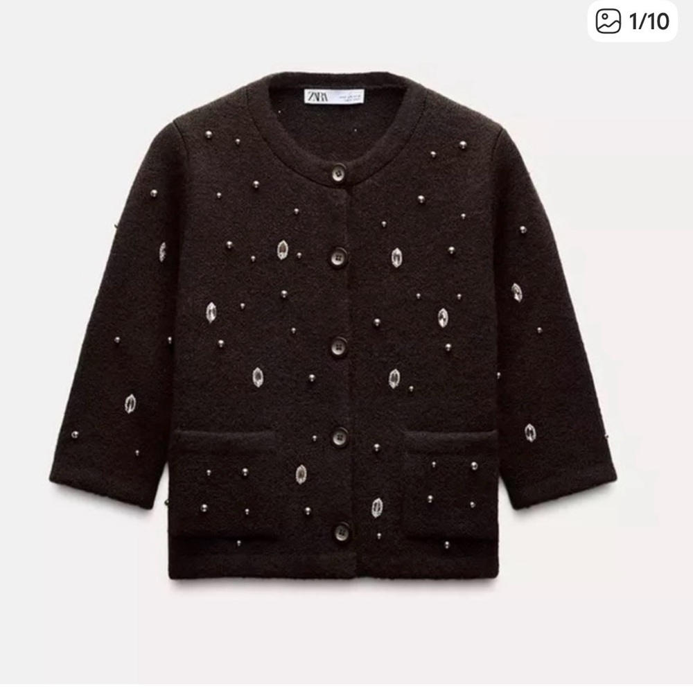 NWT Zara Brown Cardigan with Embellishments - Picture 3 of 3